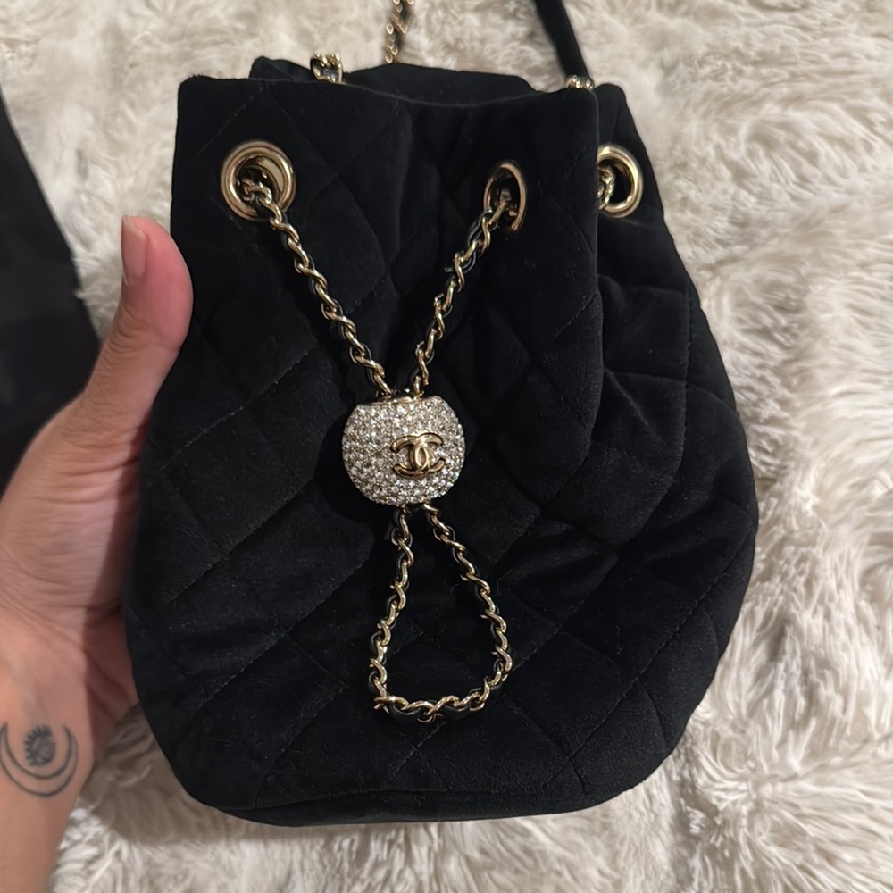 Chic Black Quilted Bag with Gold Accents